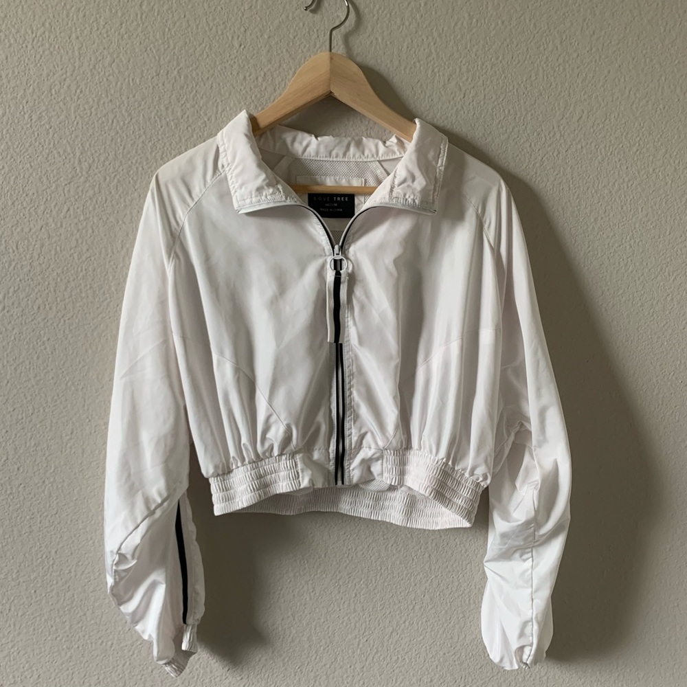 White and Black Cropped Windbreaker
